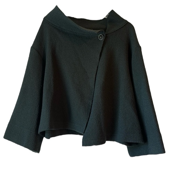 Lafayette 148 Cropped Asymmetrical Button-Front Wool Jacket Forest Green sz S - Picture 1 of 13